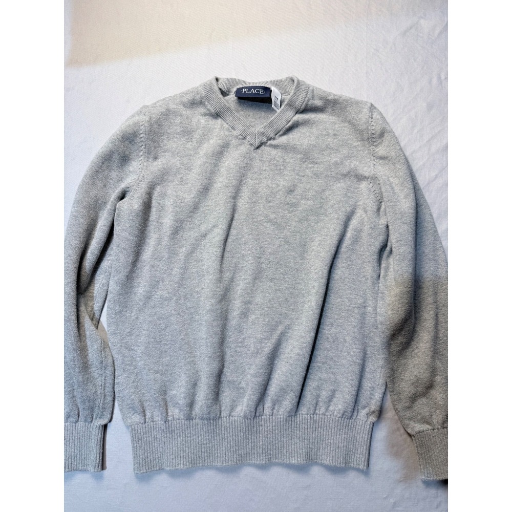 The Childrens Place Boys Gray V-Neck Sweater 100% Cotton Size 7/8 Medium RN59284